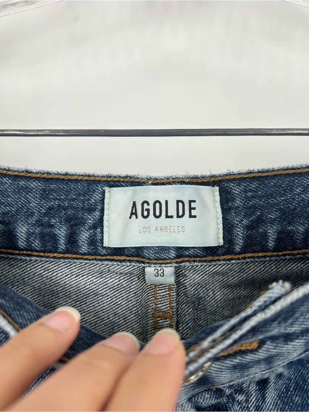 Agolde Luna Pieced Dark Wash Horseshoe Barrel Denim Jeans in Control 33 NWT - Picture 8 of 11